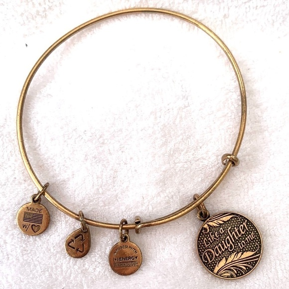 Alex and Ani Like A Daughter Charm Bracelet Gold Finish Expands 2”- 3.5” - Picture 1 of 4